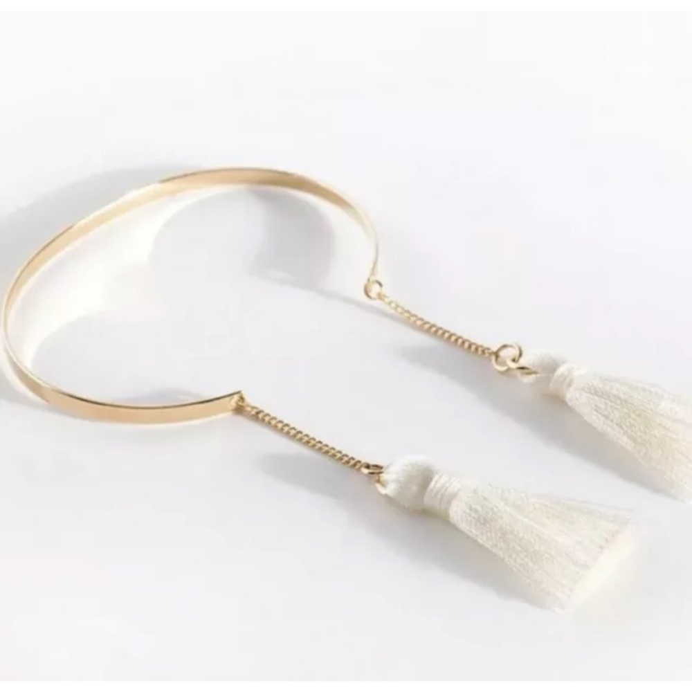 NIB Anthropologie Shiraleah Jewelry Tallulah Cuff Bracelet Gold White Tassels